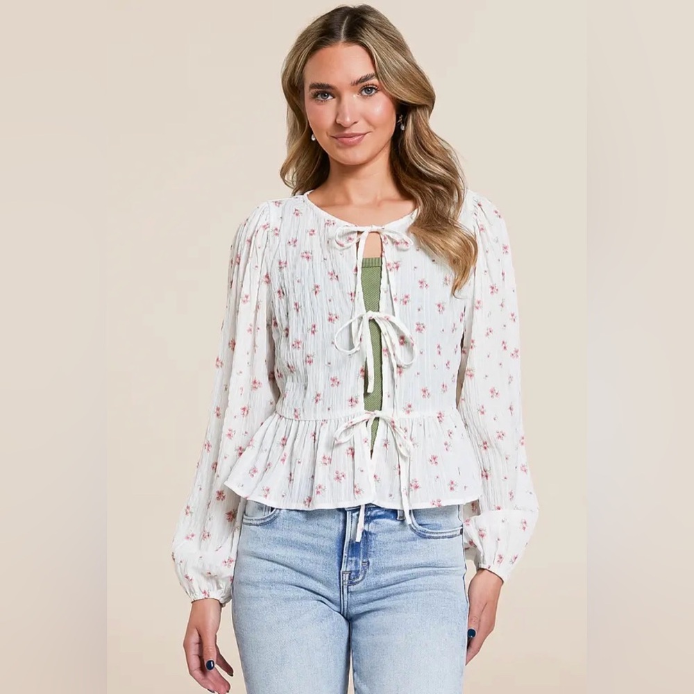 Willow & Root Floral Front Tie Peplum Top